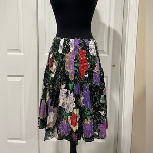 Tahari Floral A-Line Skirt - Black, Purple, Red - Sz 4